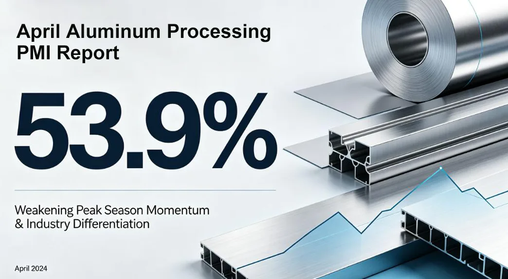 In april daalde de Purchasing Managers' Index (PMI) voor de aluminiumverwerkende industrie naar 53,9%.